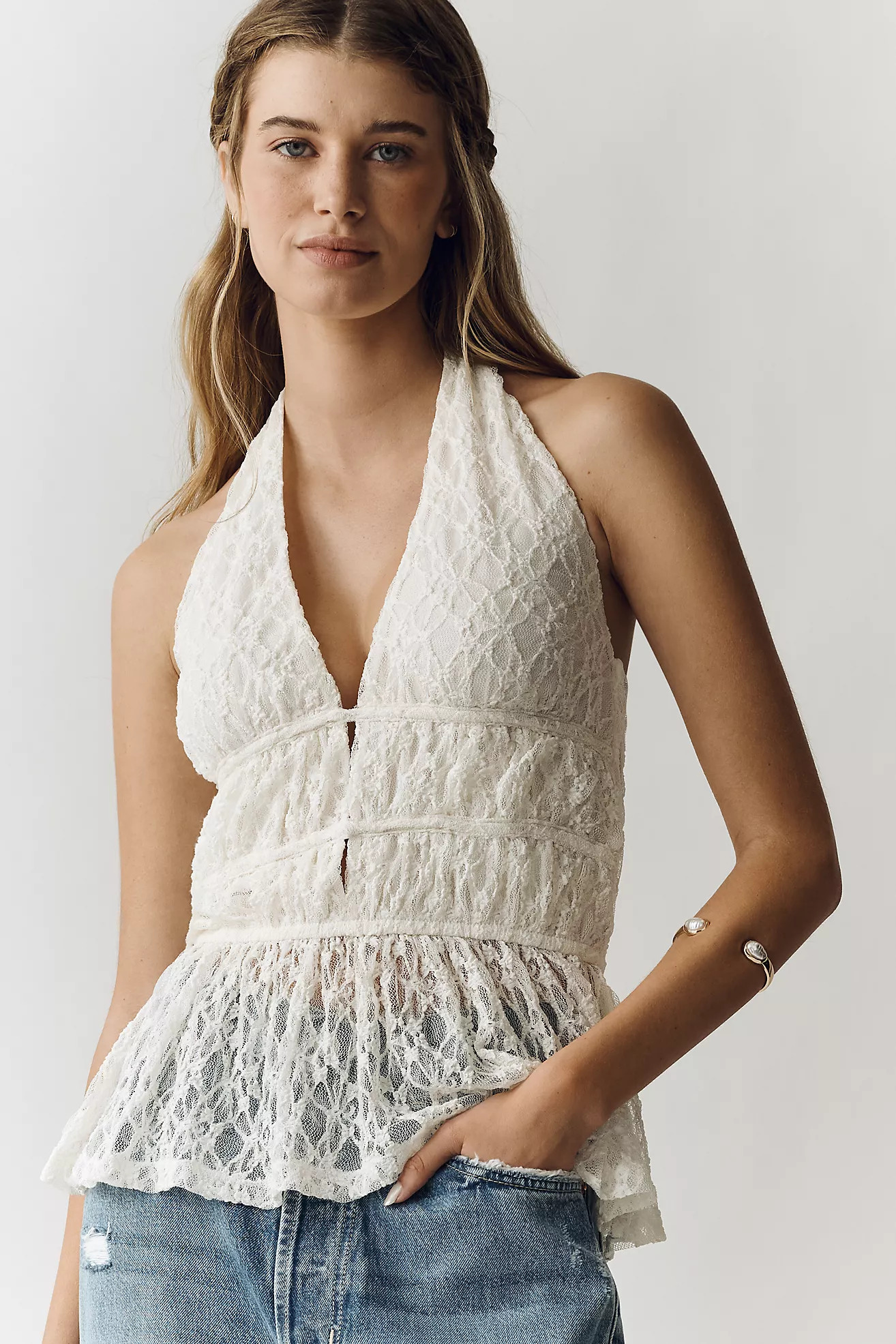 By Anthropologie Lace Plunge Halter Top | Anthropologie (US)