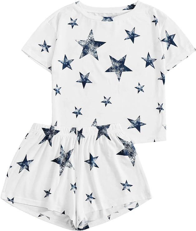 DIDK Women's Cute Pajama Set Cartoon Printed Tee and Shorts Sleepwear | Amazon (US)