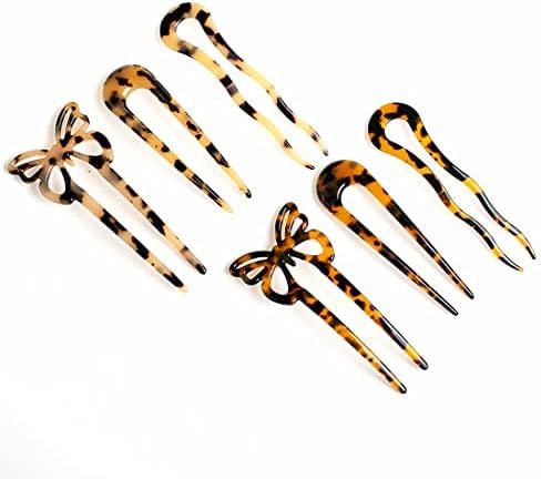 Sinide U Shape Tortoise Shell Hair Pins, 6 Pack French Wavy Crink Style Hair Forks Classic Cellulose | Amazon (US)
