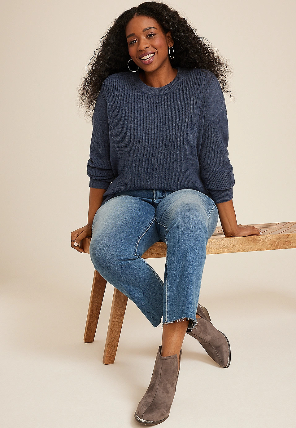 Plus Size Cabled Dells Crew Neck Sweater | Maurices