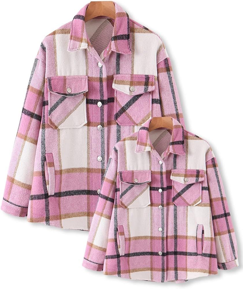Ritatte Family Girls' Women's Shacket Jacket, Casual Plaid Flannel Wool Blend Shirts Long Sleeve ... | Amazon (US)