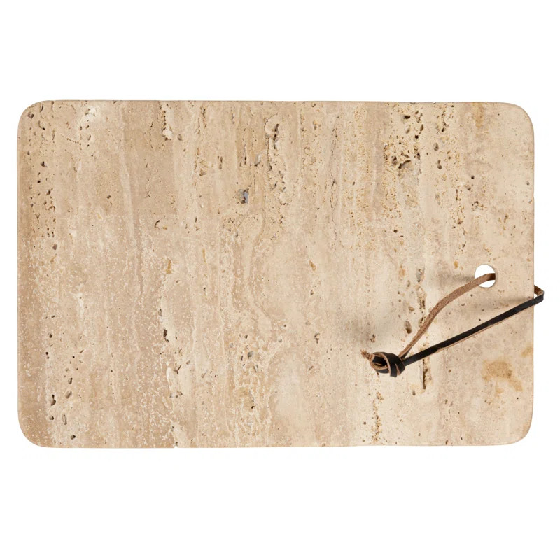 Wide Travertine Cheese Slicer And Cutting Board With Leather Tie | Wayfair North America