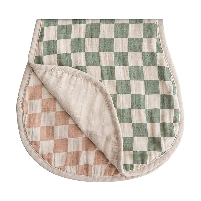 mushie Muslin Baby Burp Cloths | 100% Organic Cotton, Set of 2 (Olive Check/Natural Check) | Amazon (US)