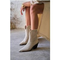 Beige Suede Western Ankle Boots, Perforated Pointed Toe Cowboy Booties, Women Summer Boots | Etsy (US)