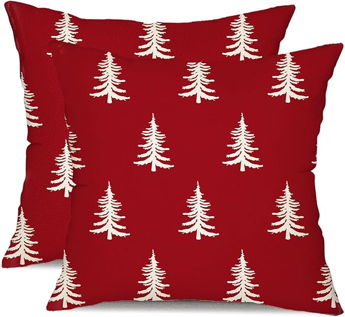 DFXSZ Christmas Pillow Covers 18x18 inch Set of 2 Christmas Tree Decorative Red Throw Pillow Cove... | Amazon (US)