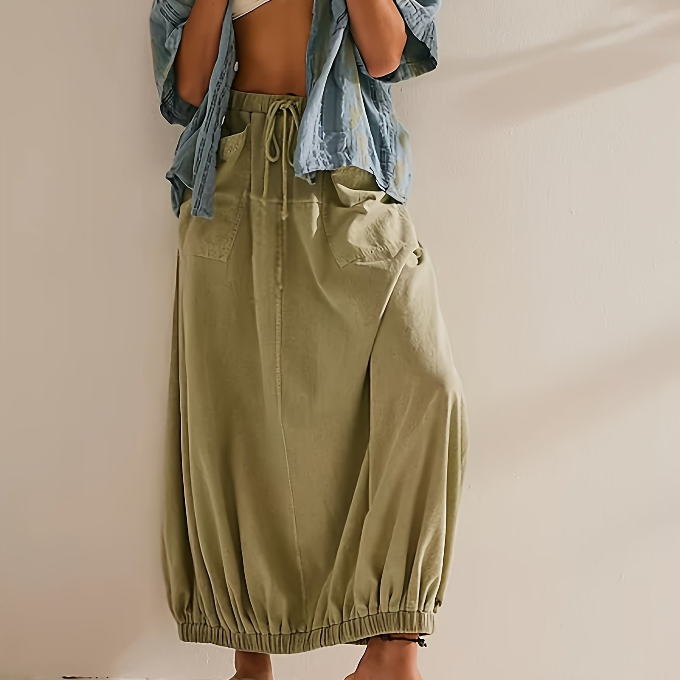 vintage style solid color polyester maxi skirt drawstring - Temu | Temu Affiliate Program