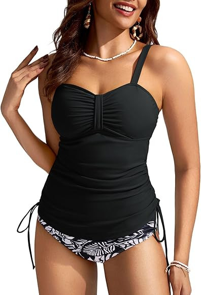 Kate Kasin Tankini Swimsuits for Women Tummy Control Bathing Suits Two Piece Ruched Drawstring Sw... | Amazon (US)