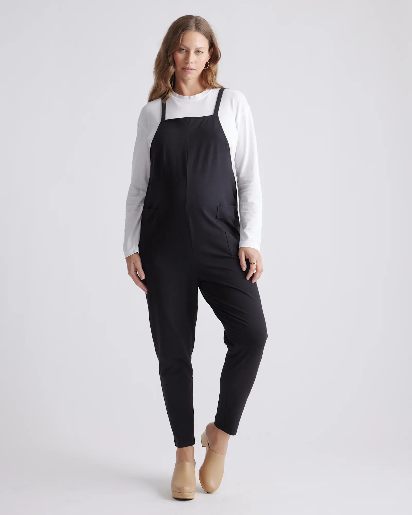 Organic Cotton Maternity Overalls in Black | Quince