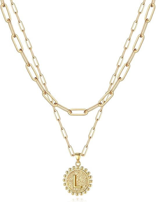 Yoosteel Gold Initial Necklaces for Women Girls, 14K Gold Plated Dainty Layering Paperclip Link C... | Amazon (US)