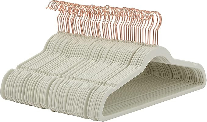 Amazon Basics Slim, Velvet, Non-Slip Suit Clothes Hangers, Ivory/Rose Gold - Pack of 50 | Amazon (US)