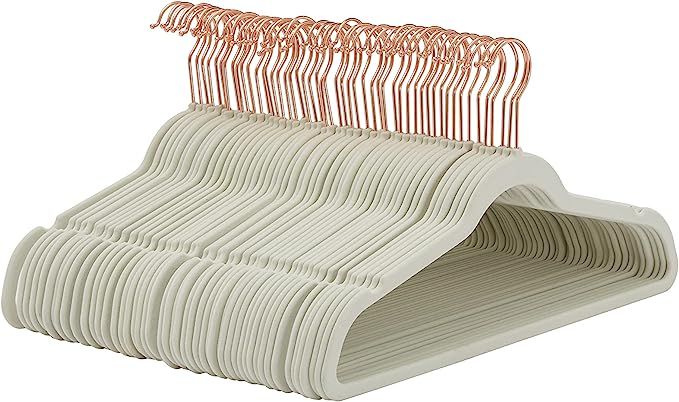 Amazon.com: Amazon Basics Slim, Velvet, Non-Slip Suit Clothes Hangers, Ivory/Rose Gold - Pack of ... | Amazon (US)