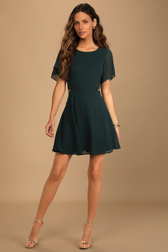 Blissful Love Dark Green Cutout Mini Skater Dress | Lulus (US)