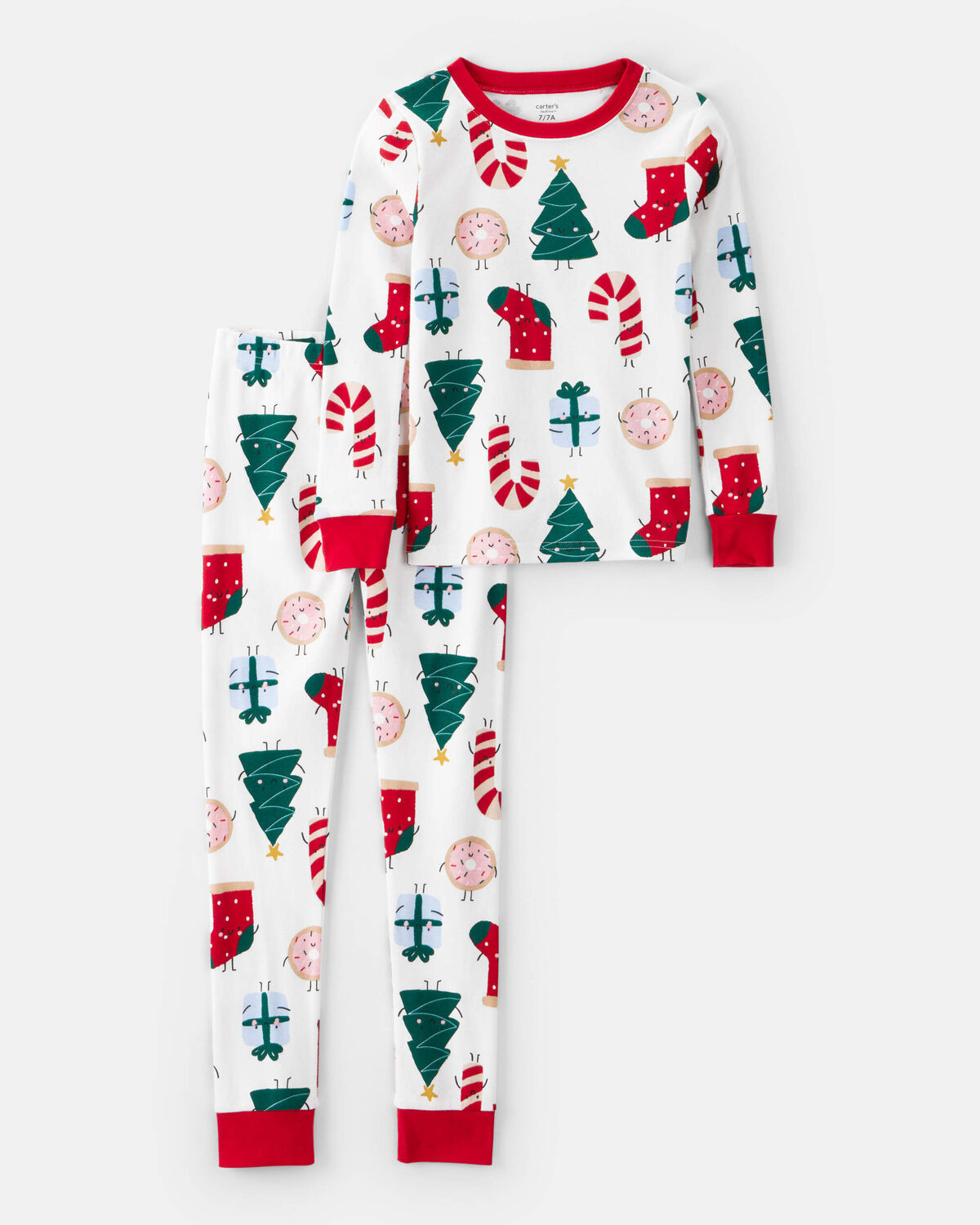 Kid Festive Friends Christmas 100% Cotton Long-Sleeve Snug Fit 2-Piece Pajamas - White | Carter's Inc