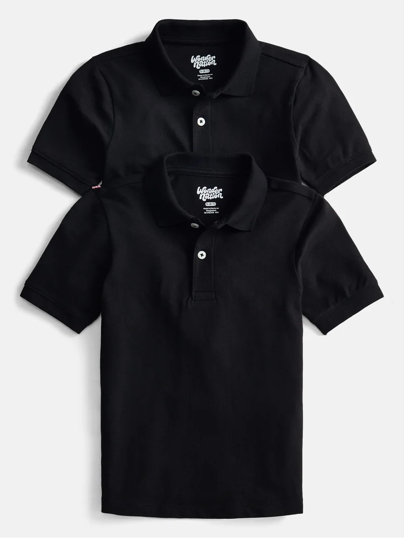 Wonder Nation Boys School Uniform Short Sleeve Pique Polo Shirt, 2-Pack, Size 4-18 & Husky | Walmart (US)