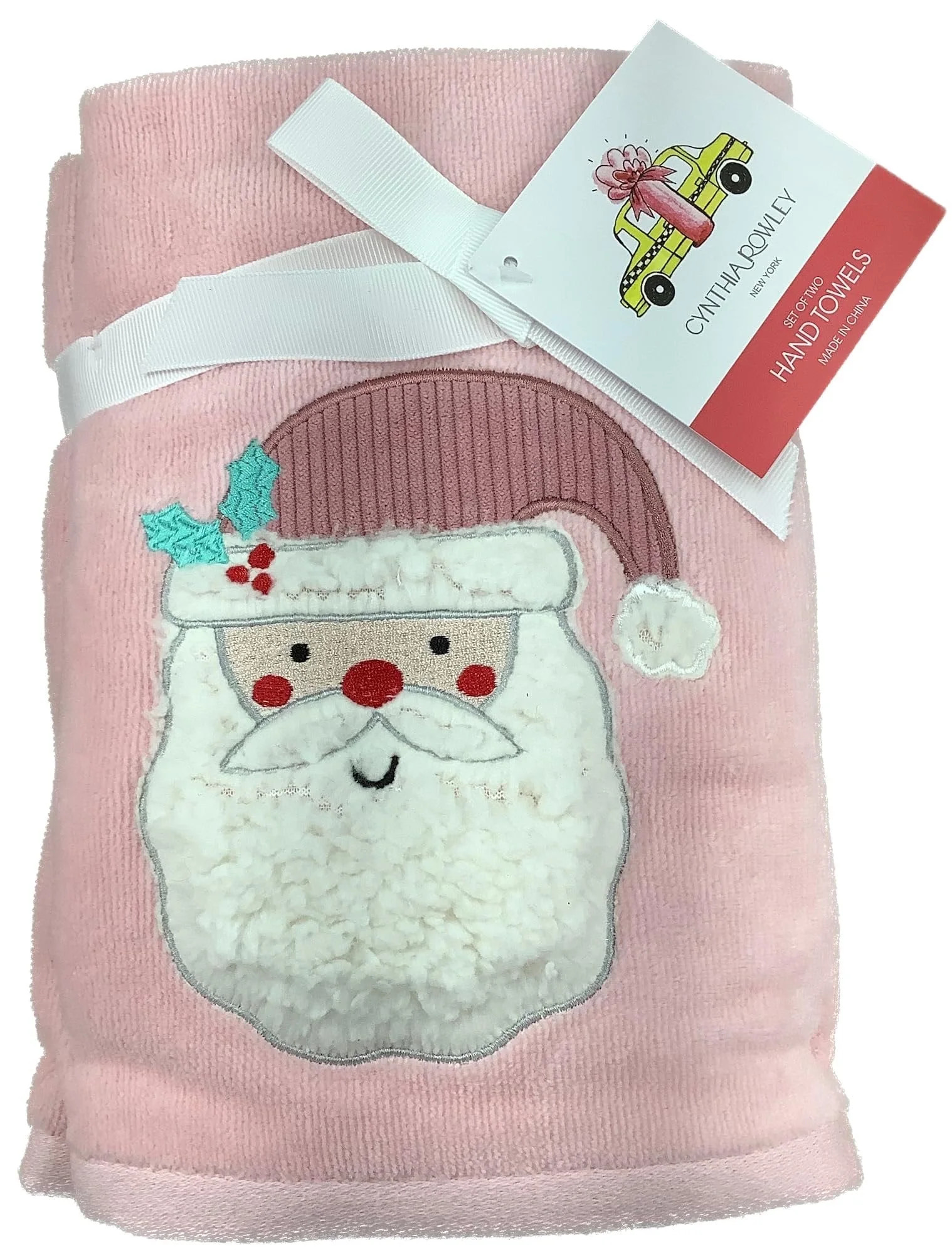 Cynthia Rowley New York Christmas Winter Hand Towels, Set of 2 Pink - Santa with Fuzzy Beard | Walmart (US)
