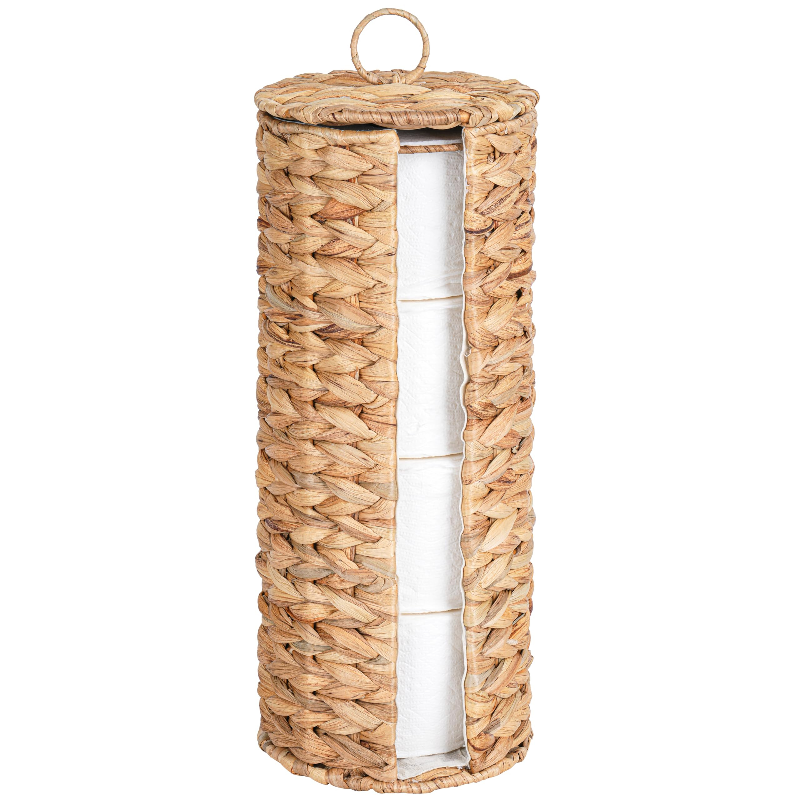 4 Mega Rolls Extra Toilet Paper Storage with Lid and Liner, Water Hyacinth Ratten Toilet Paper Ho... | Amazon (US)