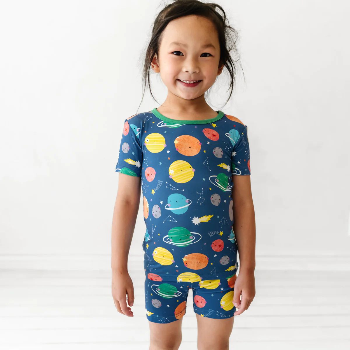Sleepy Galaxy Two-Piece Short Sleeve & Shorts Bamboo Viscose Pajama Set | Little Sleepies