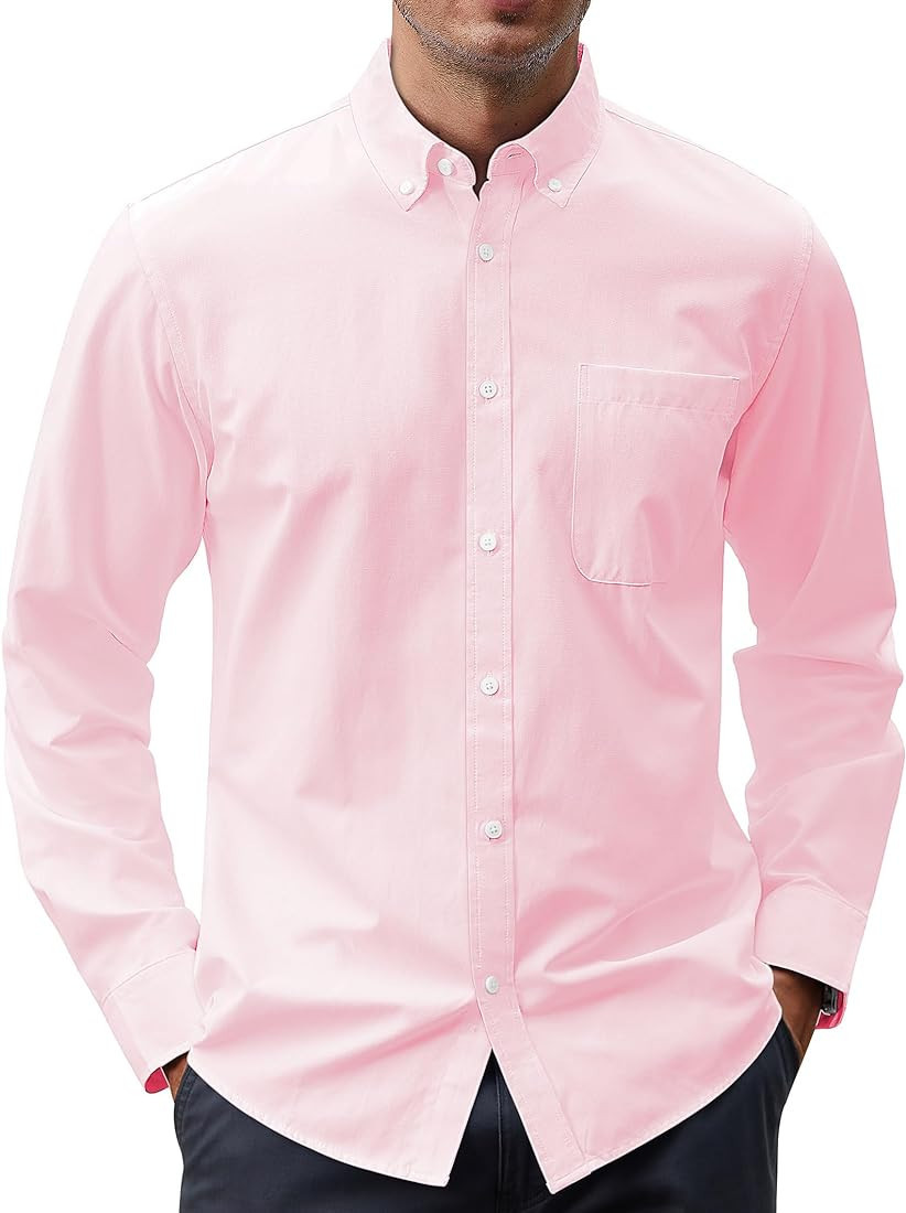 J.VER Men's Oxford Shirt Solid Casual Button Down Collar Shirts Long Sleeve Dress Shirts with Poc... | Amazon (US)