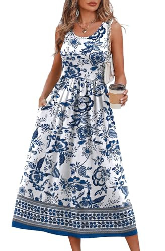 WIHOLL Summer Dresses for Women Flowy Casual Midi Dress Beach Vacation Sundresses with Pockets | Amazon (US)