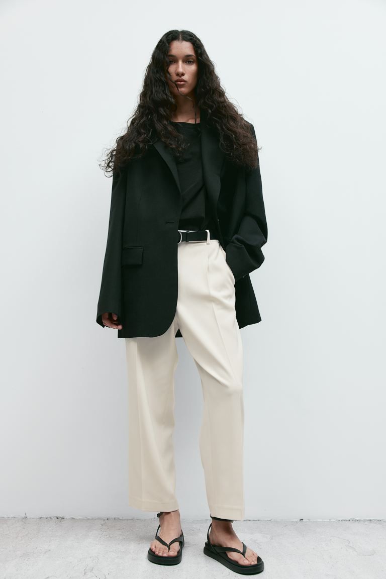 Pantalon large avec plis marqués - Beige clair - FEMME | H&M FR | H&M (FR & ES & IT)