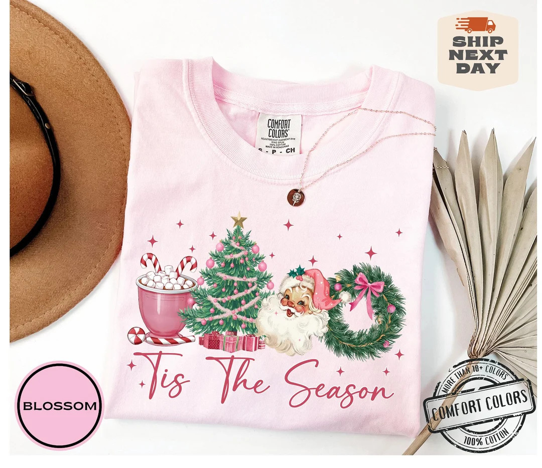 Tis the Season Sweatshirt Comfort Colors®, Coquette Bow Christmas Shirt, Retro Christmas Crewnec... | Etsy (US)