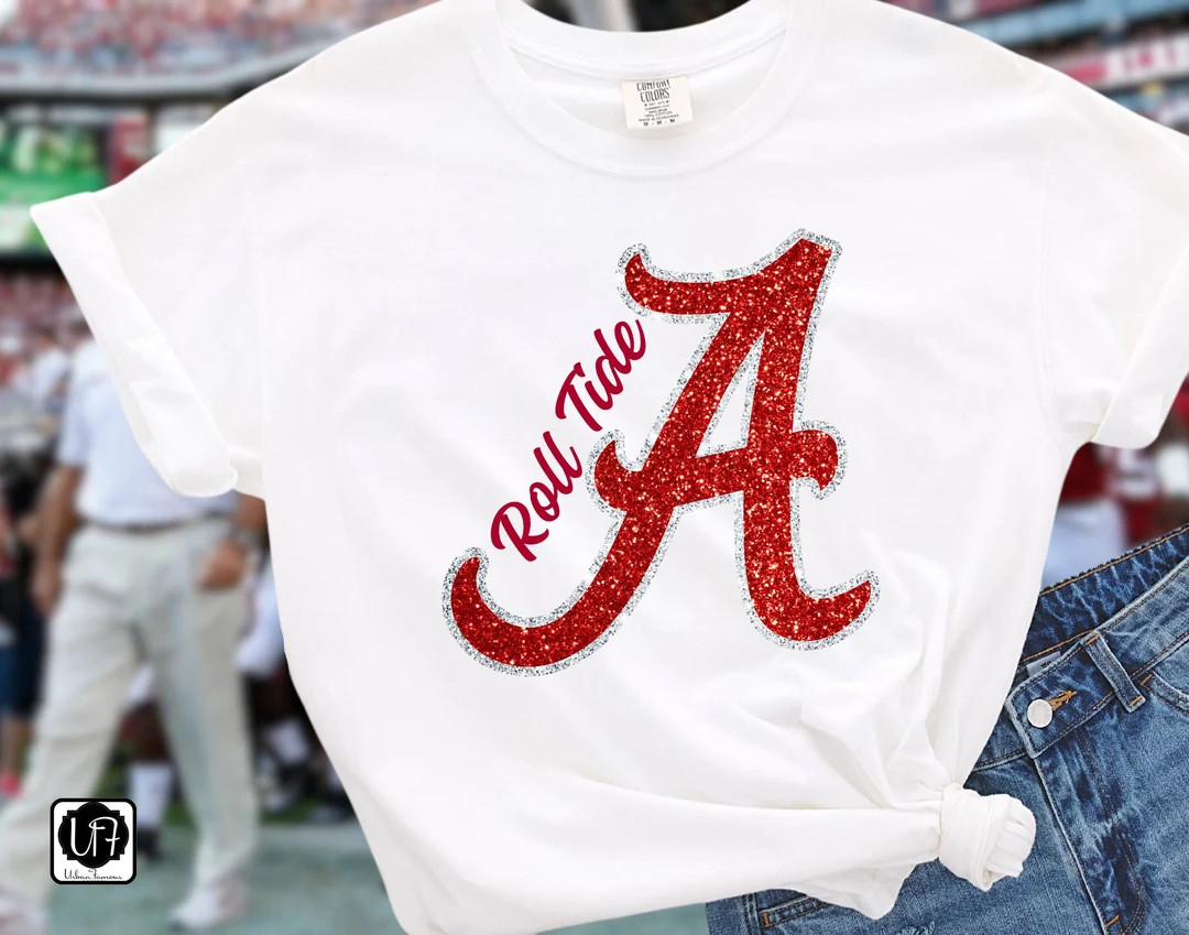 Alabama Glitter Letter T-shirt Comfort Colors Glitter Crimson - Etsy | Etsy (US)