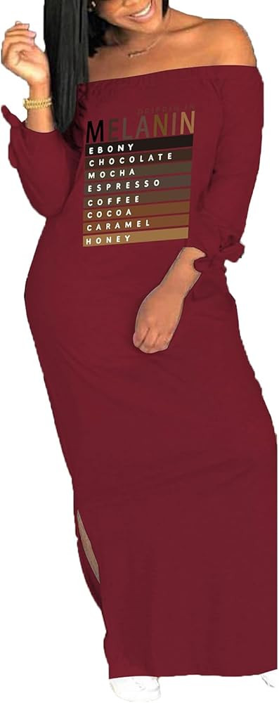 Women's Casual Off Shoulder Maxi Dress - African Print Summer Loose Long Sleeve Tunic T Shirt Dre... | Amazon (US)