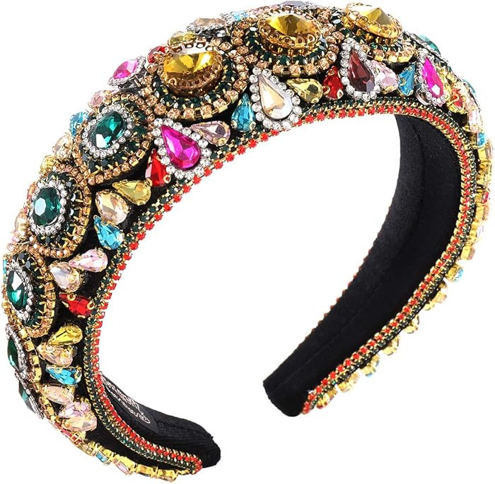 Rhinestone Padded Headband Baroque Crystal Embellished Hairbands Colorful Beaded Headbands Fashio... | Amazon (US)