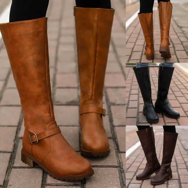 POROPL Wide Mid-Calf Boots for Women Slip-on Flat Chelsea Boots Women Ladies Fall Slip On Shoes W... | Walmart (US)