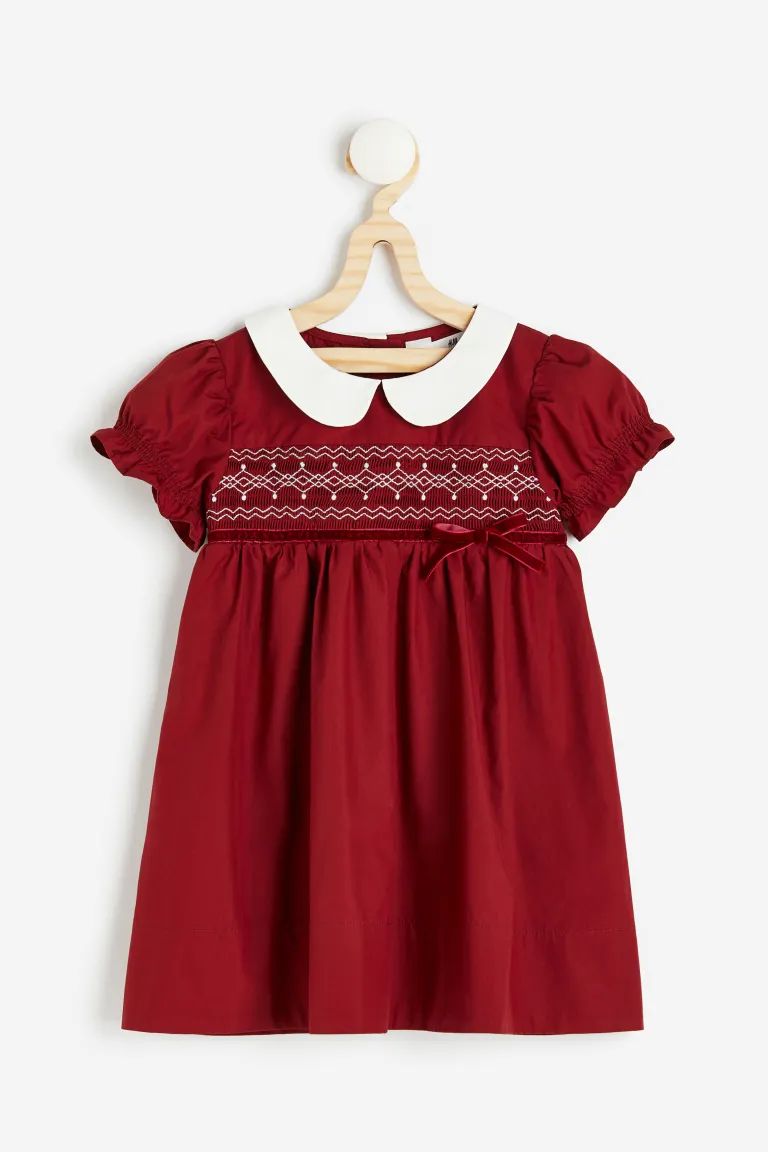 Cotton Dress with Peter Pan Collar - Red/white - Kids | H&M US | H&M (US + CA)