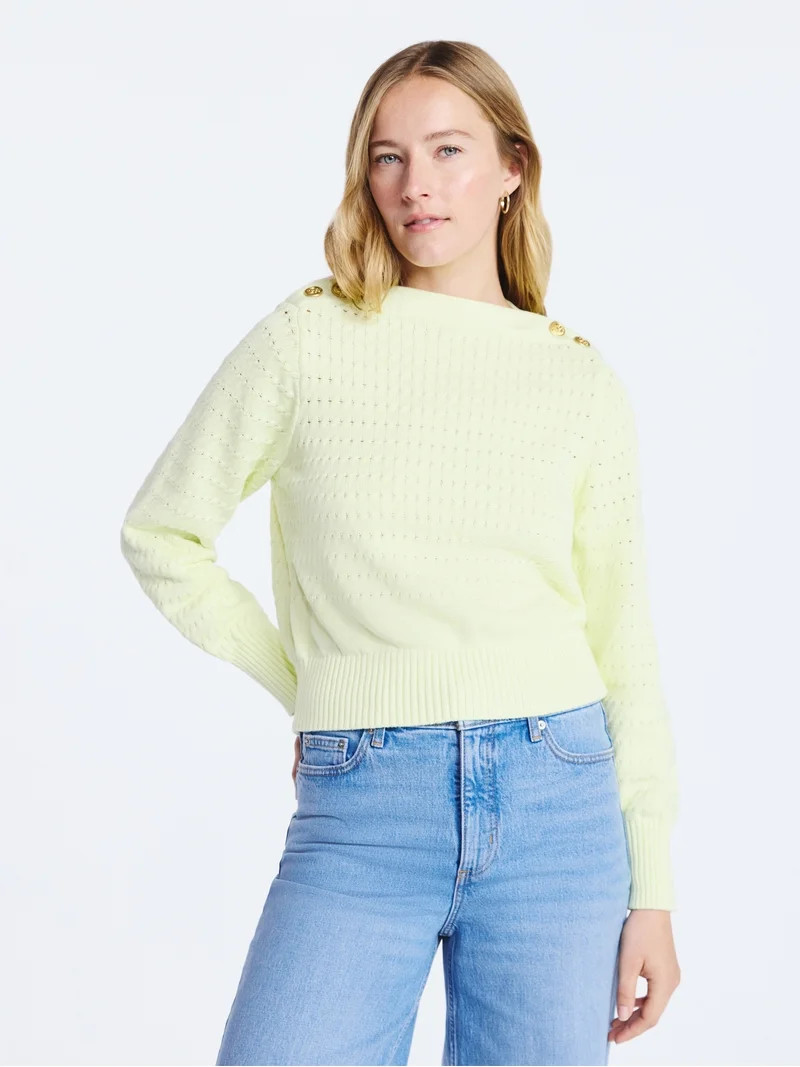 Free Assembly Women's Button Shoulder Sweater with Long Sleeves, Sizes XS-XXL | Walmart (US)