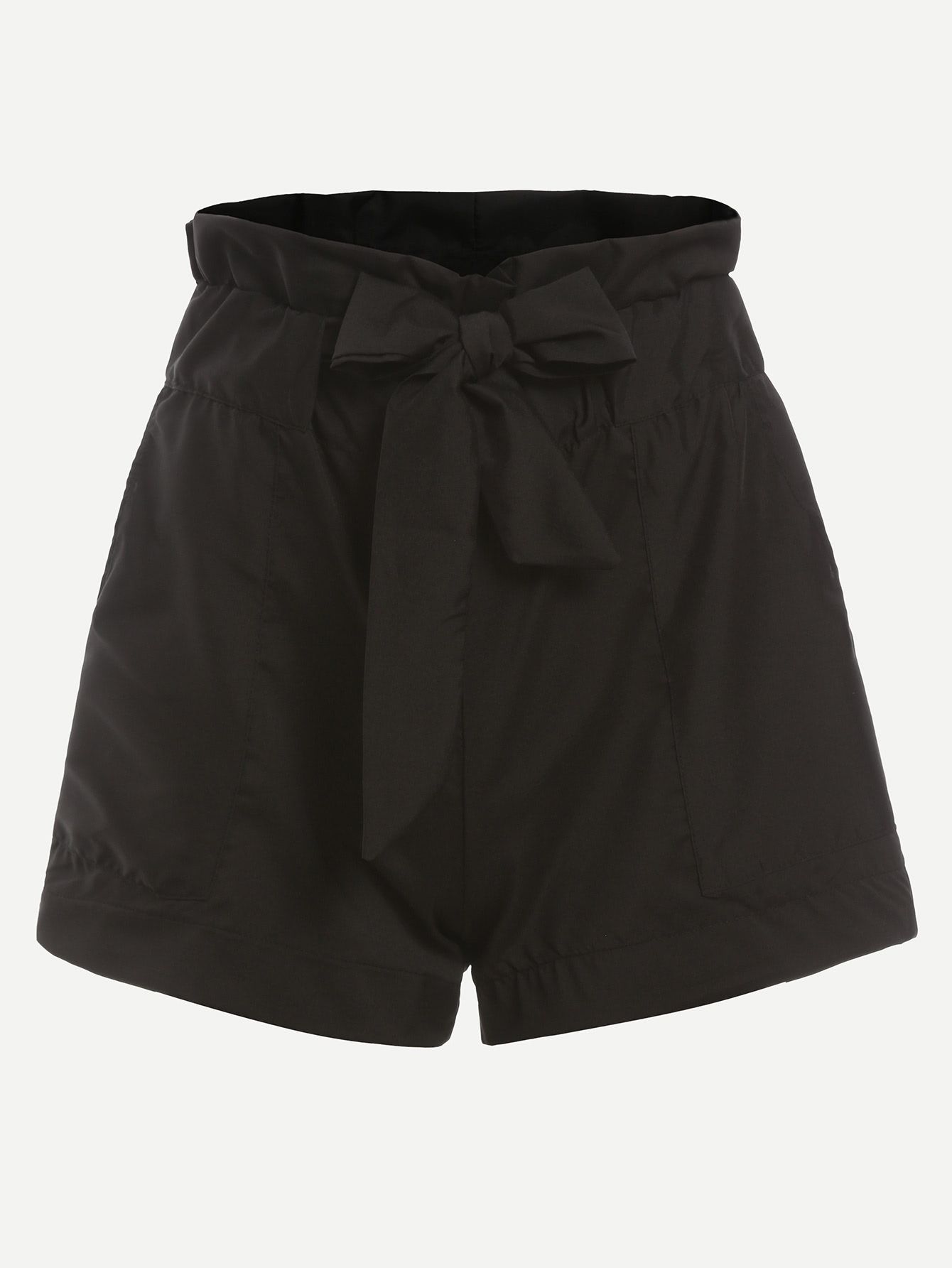 Black Ruffle Waist Self Tie Shorts | ROMWE