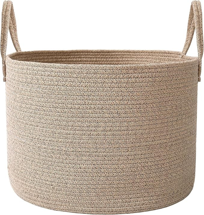 Woven Blanket Basket,65L Large Rope Storage Bin with Handles, Organizer for Blankets Toys Book an... | Amazon (US)