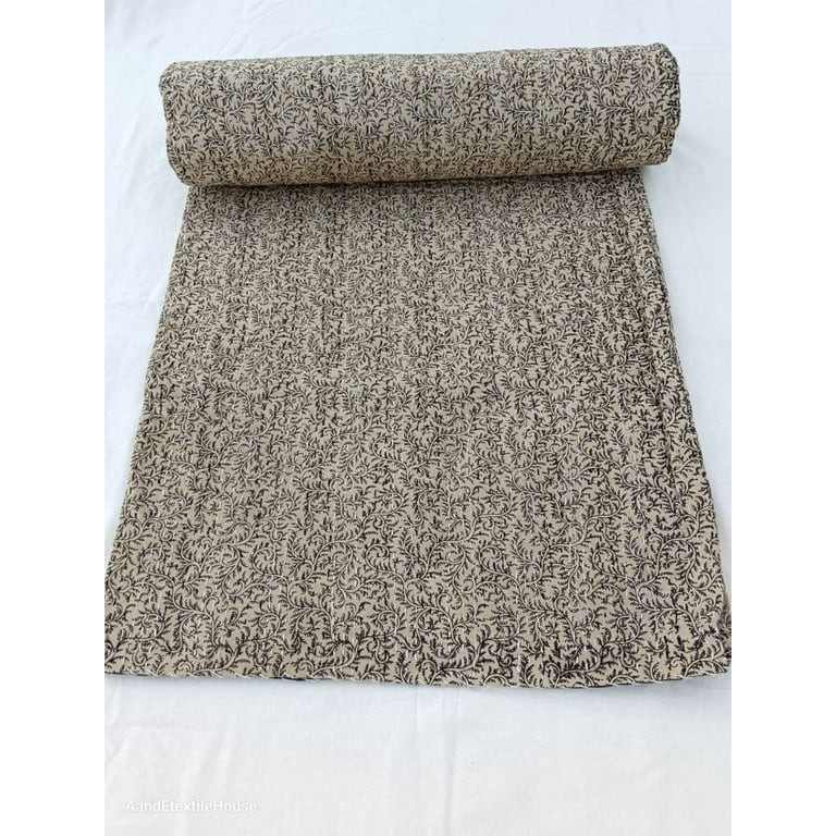 A And E Textile House Beige Kantha Quilt Handblock Print floral Kantha Indian Beddding Netural Co... | Walmart (US)