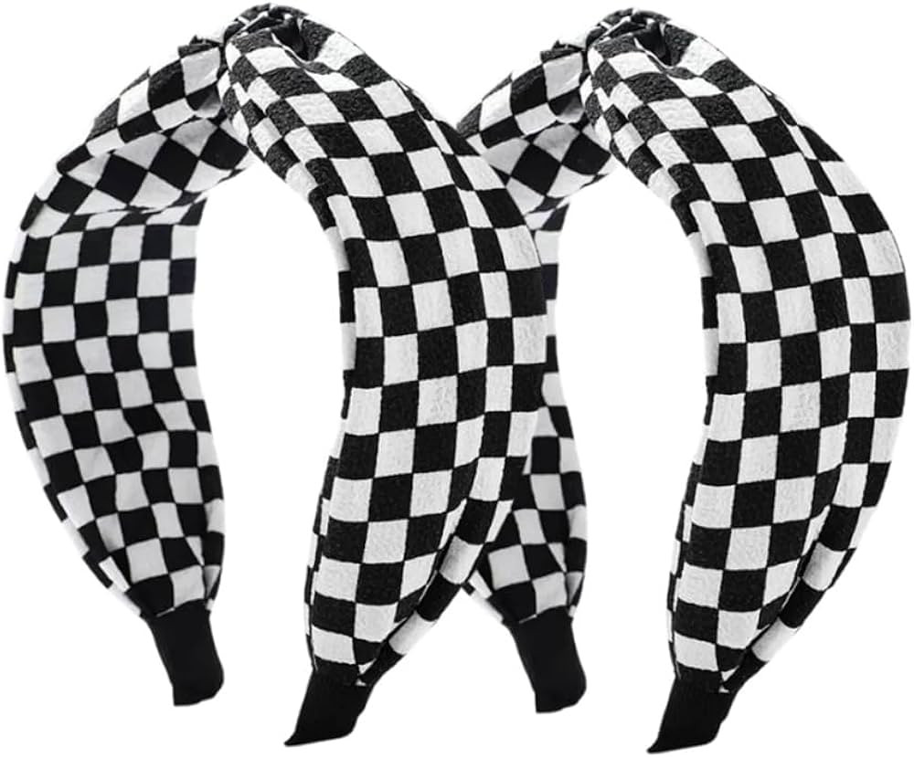 2 PCS Checkered Headbands, Knotted Headbands for Women Non Slip Top Knot Hair Band Cross Knot Hea... | Amazon (US)