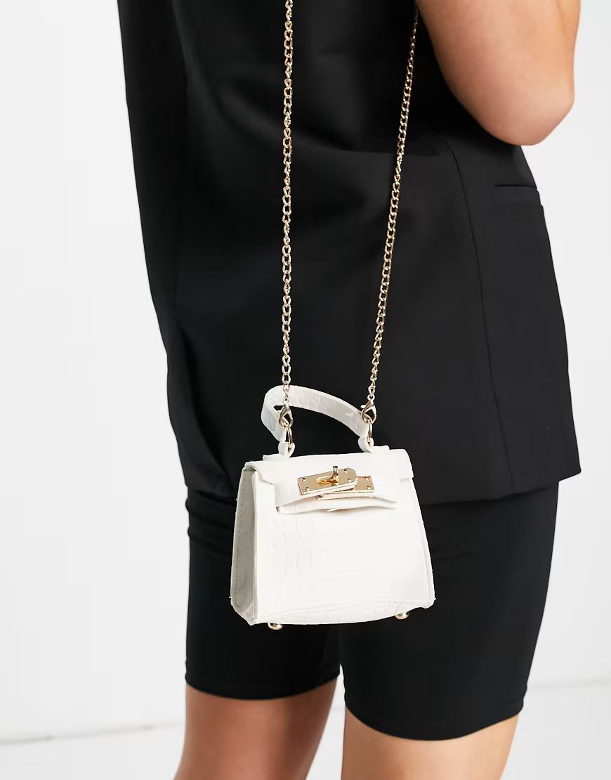 Truffle Collection micro mini grab bag with chain strap in white | ASOS (Global)