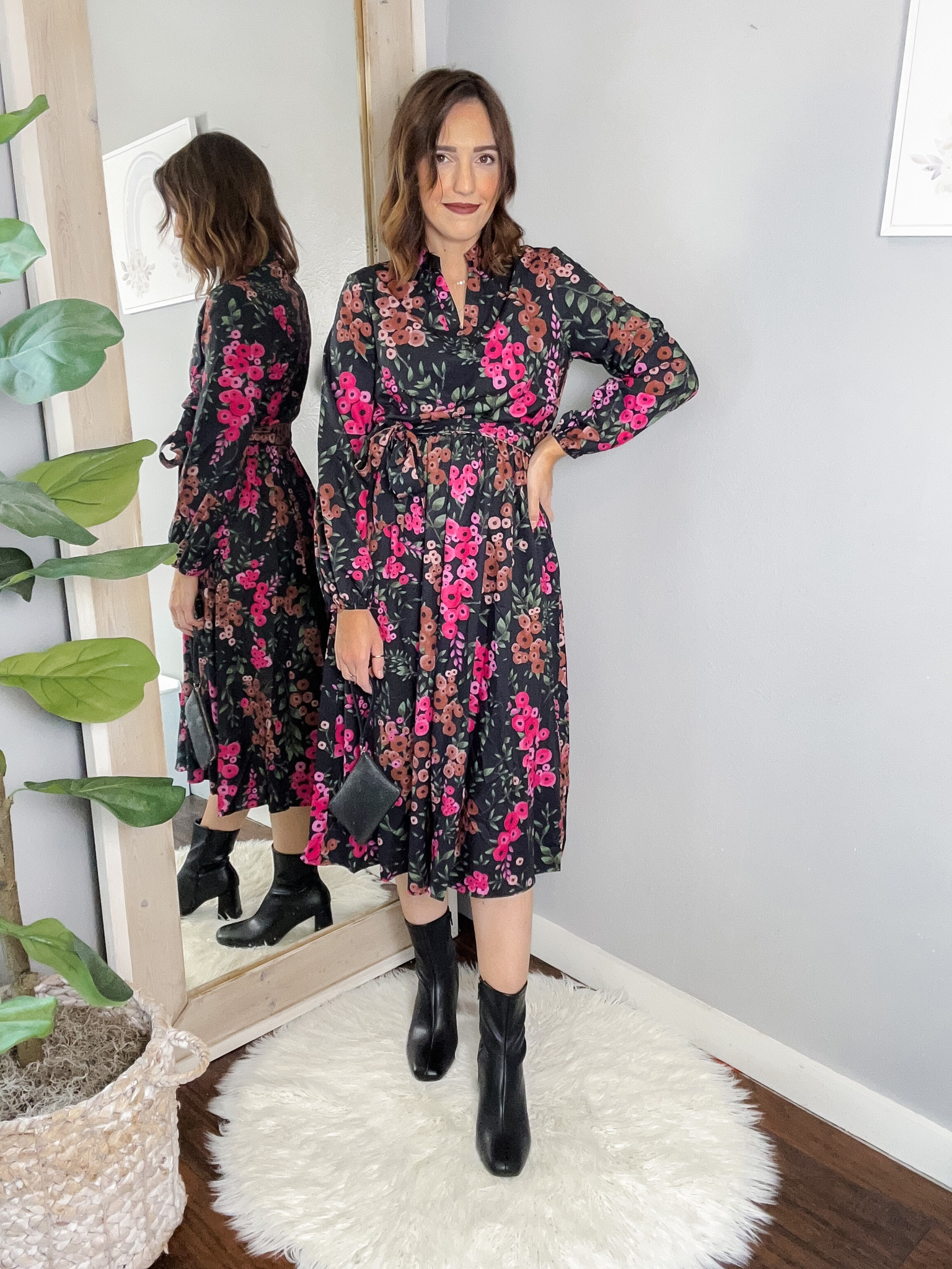 Shein dress / black and pink floral dress / midi dress / long sleeve dress (tts)
Target black booties (tts)
Skirt slip amazon prime (tts)

Modest dress, wedding guest, fall dress

#LTKunder50 #LTKstyletip #LTKwedding