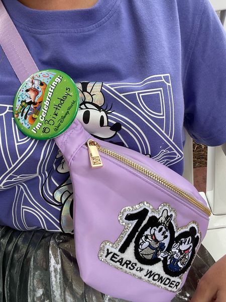 Disney 100 years of wonder purple fanny pack and shirt  