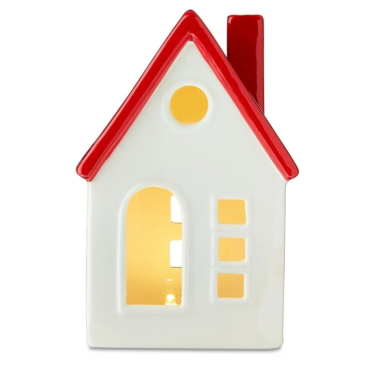 Pequeña Casa de Cerámica Iluminada en Rojo y Blanco, 6 Pulgadas, de Holiday Time | Walmart (US)