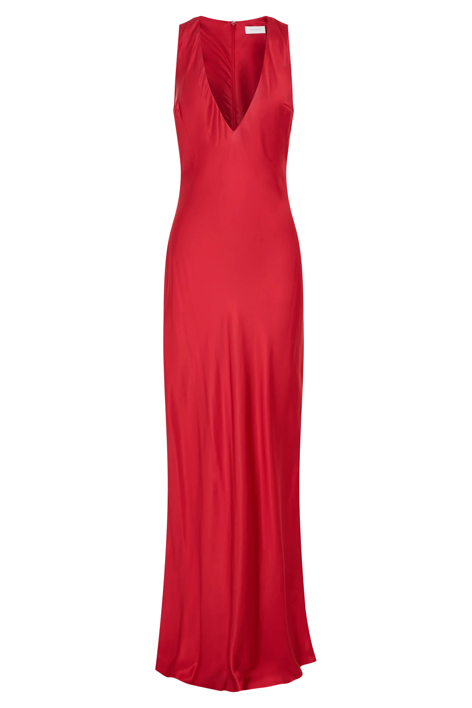 Esme Plunge Satin Maxi Dress - Red | Meshki UK