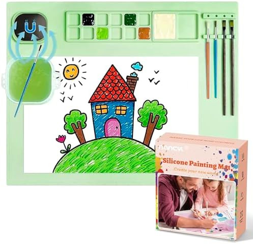 Silicone Painting Mat, Silicone Art Mat with Cup, Silicone Craft Mat with Paint Brush Cleaner Too... | Amazon (US)