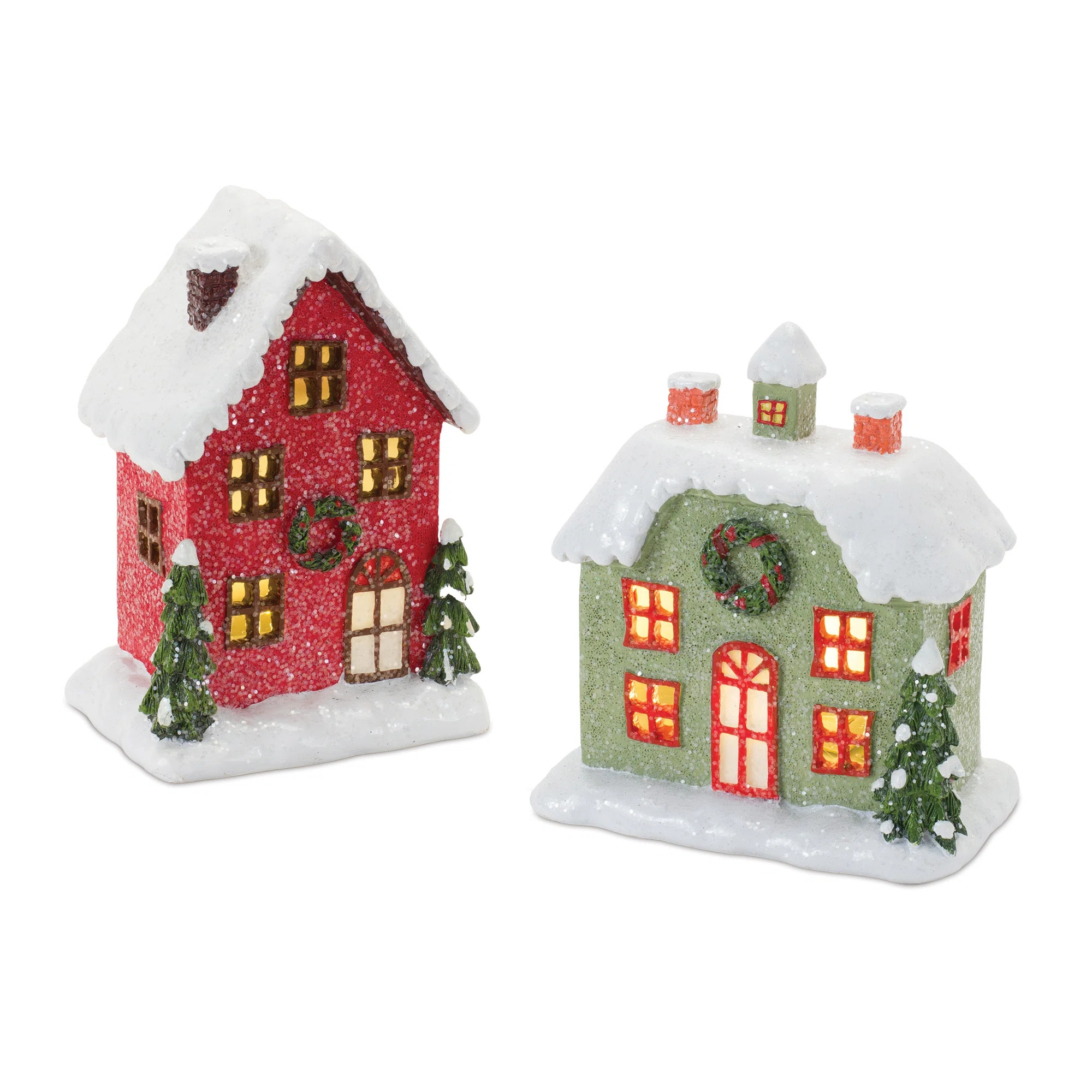 Lighted Winter Village Houses (Set of 2) | Wayfair North America