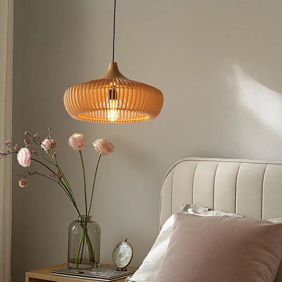 1-Light Pendant Lights Wooden Drum | Wayfair North America