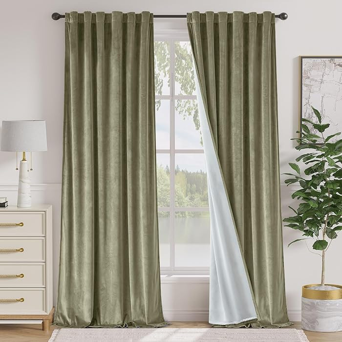Lazzzy Velvet Green Extra Long Curtains 108 Inches Long Black Out Thermal Insulated Room Darkenin... | Amazon (US)