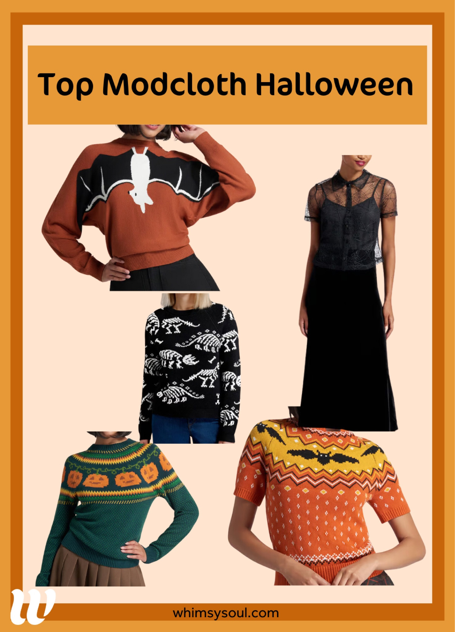 Top Modcloth halloween sweaters and dresses for fall 2024! I love Modcloth's bath and pumpkin sweaters, plus their spooky black dresses for spooky season. #modcloth #curvy #halloween #spookyseason #sweater #bat #pumpkin #fall