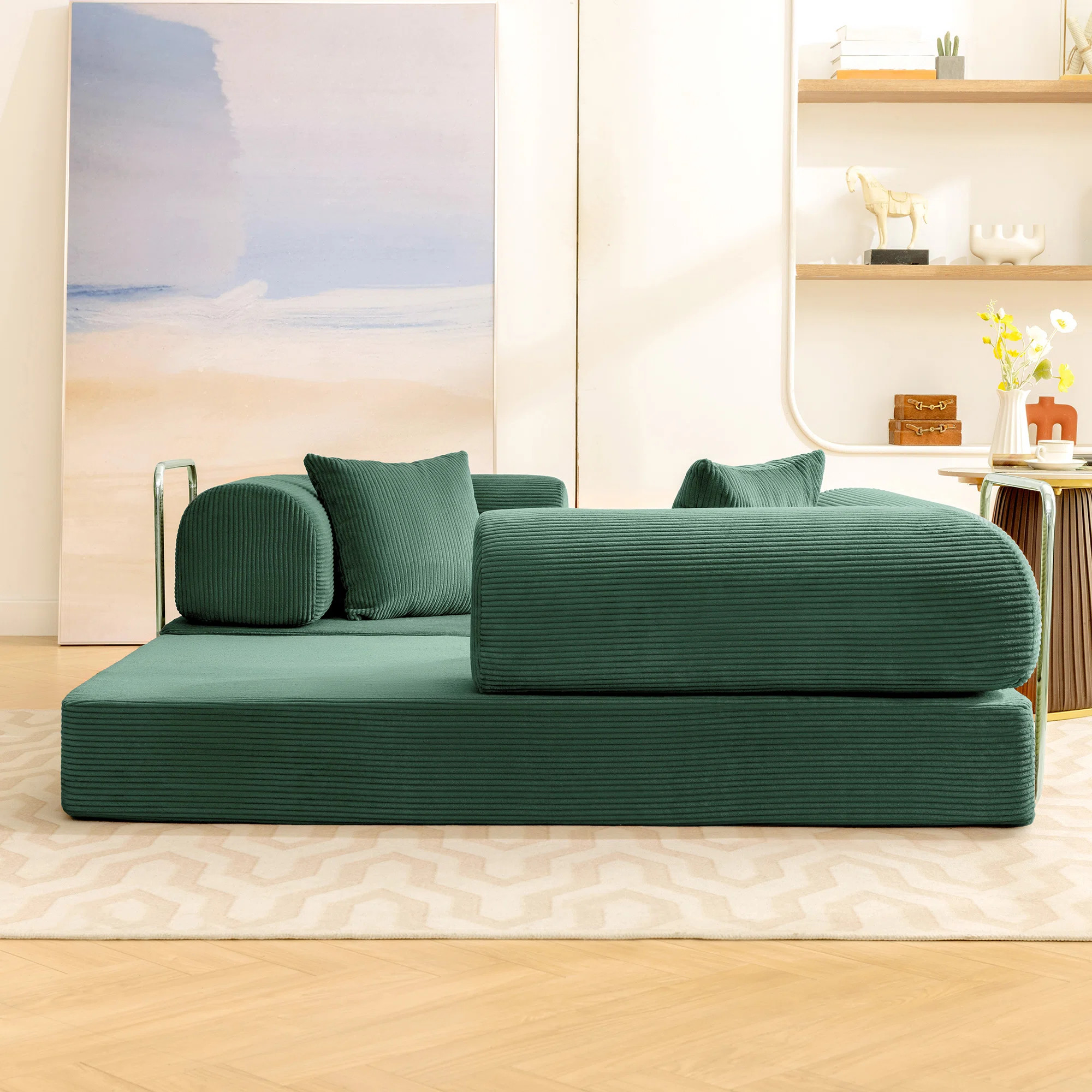 Foldable Three Person Fabric Sofa Bed, high Rebound Density Sponge Sofa | Wayfair North America