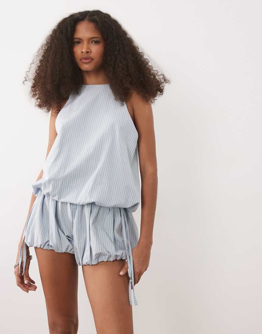 ASOS DESIGN bubble hem halter neck top in blue plaid - part of a set | ASOS (Global)