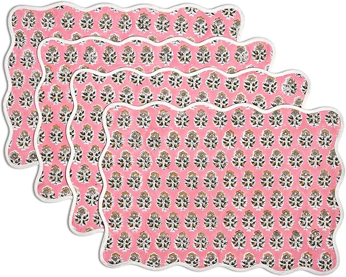 CPC Cotton Placemats Set of 4-Handmade Block Printed Reversible Placemats, Machine Washable, Flow... | Amazon (US)
