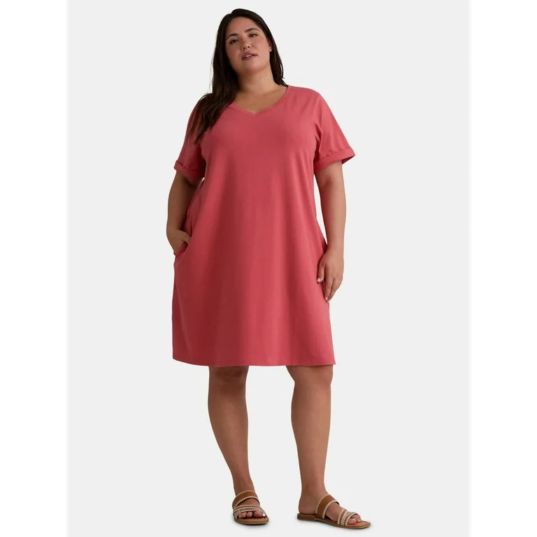 Terra & Sky Women’s Plus Size V-Neck T-Shirt Dress, Sizes 0X-5X | Walmart (US)