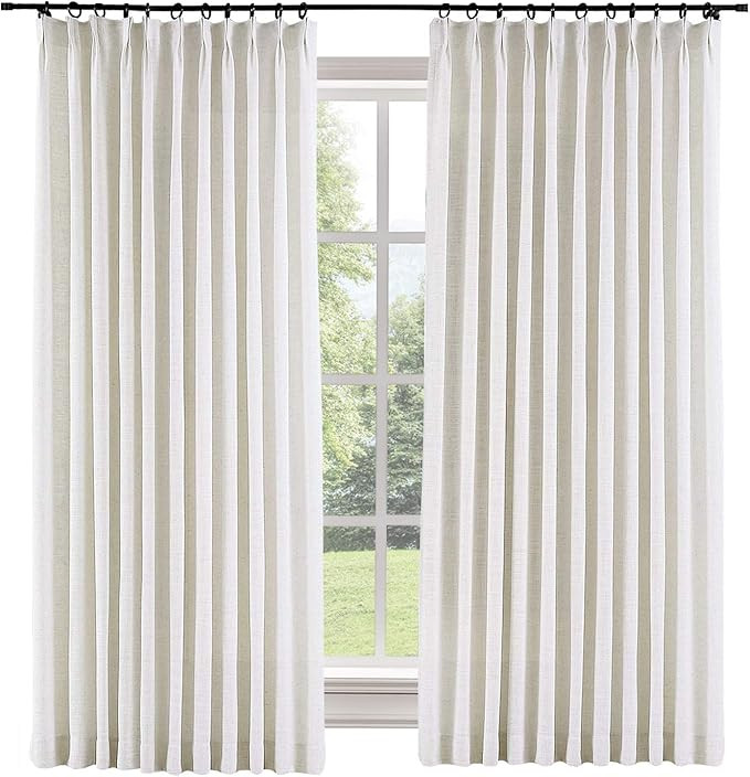 ChadMade 50" W x 96" L Polyester Linen Drapes with Blackout Thermal Lining Pinch Pleat Curtain fo... | Amazon (US)